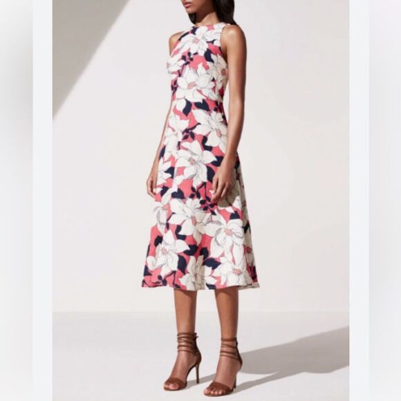 ANN TAYLOR Linen Blend Sleeveless A-Line Dress Navy Pink Cream Size 2 - Picture 1 of 10